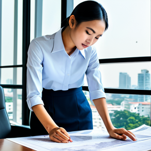 Home 10 전자기기 실기 시험 실수 방지법 - **
A Thai architect in a modern, sunlit office, reviewing blueprints. She's wearing a modest, styli...