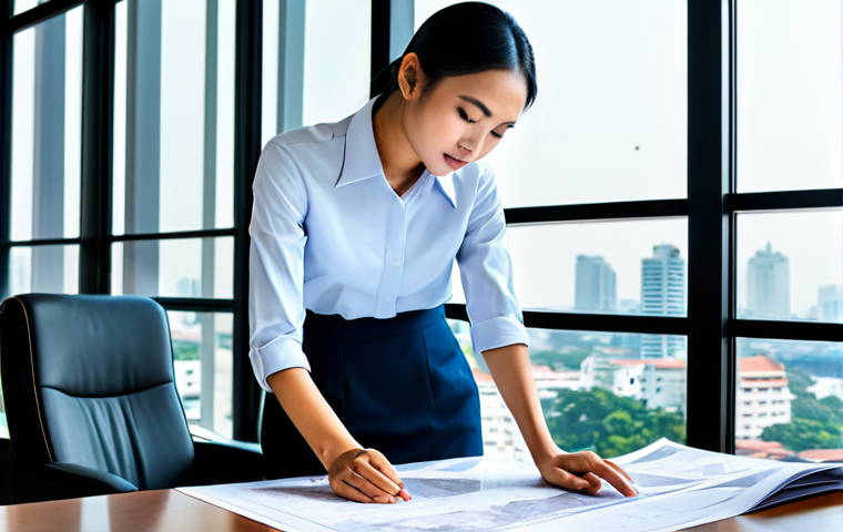전자기기 실기 시험 실수 방지법 - **
A Thai architect in a modern, sunlit office, reviewing blueprints. She's wearing a modest, styli...