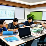 Home 17 전자기기 자격증 대비 추천 학원 - A modern classroom scene in Bangkok featuring a diverse group of adult students attentively attendin...